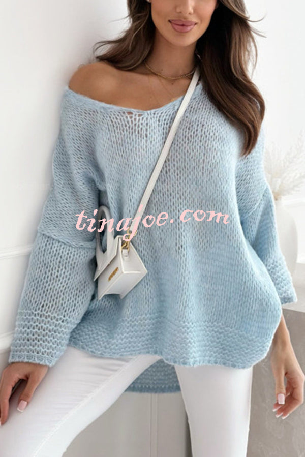 Solid Color Loose V-neck Casual Knitted Sweater