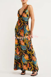 Forever Mine Satin Exclusive Botanical Print Slip Maxi Dress