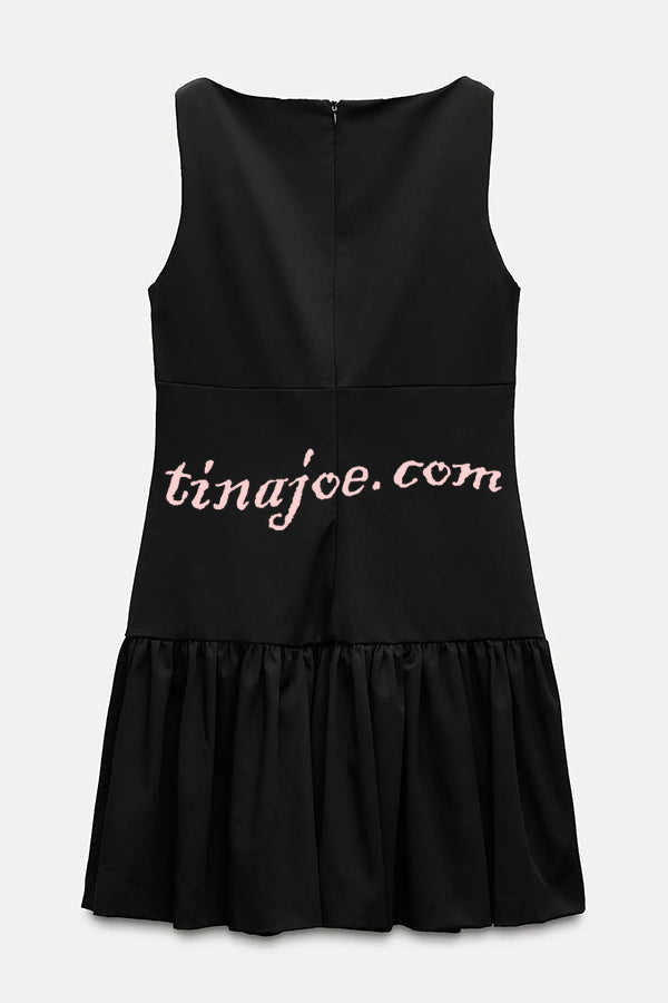 Solid Velvet Bow Embellished Sleeveless Mini Dress