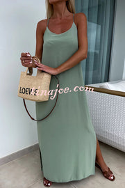 Solid Color Resort Style Spaghetti Strap Backless Maxi Dress