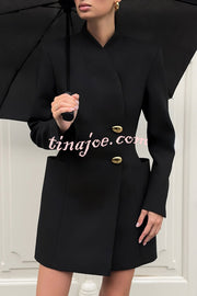 Kayleen Stand V-neck Decorative Metal Button Long Sleeve Pocket Blazer Mini Dress