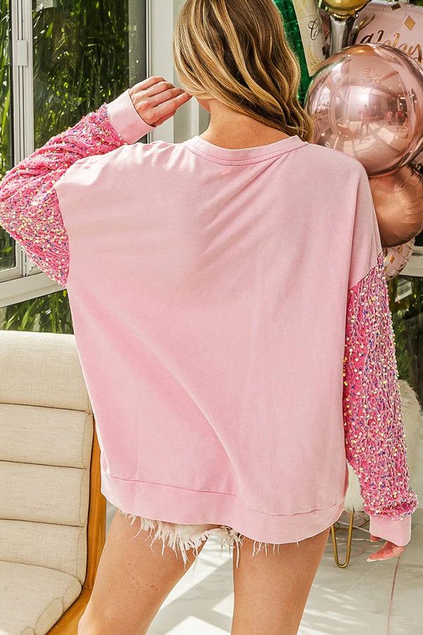 Christmas Casual Loose Round Neck Sequined Sleeve Sweatshirt