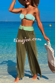 Solid Color Loose Metal Buckle Beach Pants