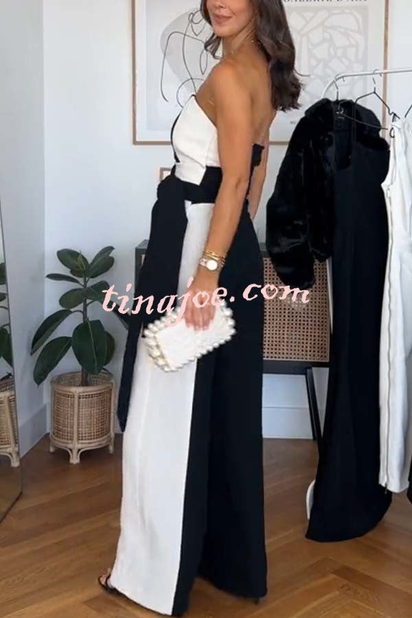 Social Hour Colourblock Tailored Bandeau Tie-up Waist Wide Leg Jumpsuit