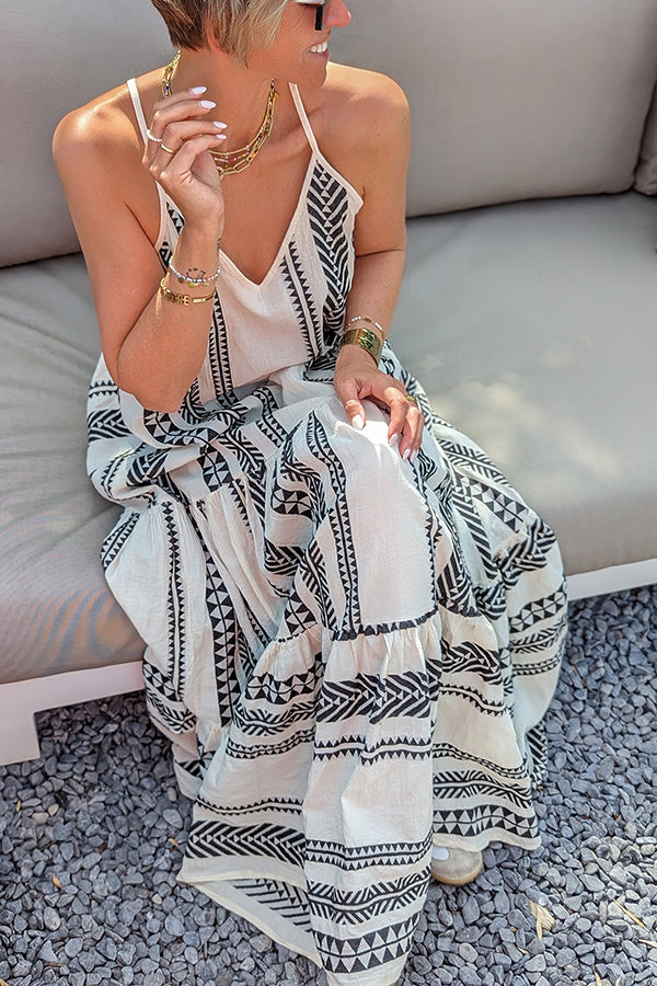 Away on Vacay Ethnic Print A-line Cami Maxi Dress