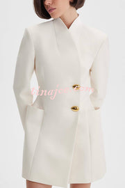 Kayleen Stand V-neck Decorative Metal Button Long Sleeve Pocket Blazer Mini Dress