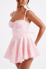 Jacquard Fabric Halter Back Elegant Bow Slim Fit Mini Dress