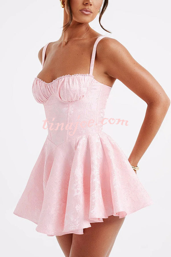 Jacquard Fabric Halter Back Elegant Bow Slim Fit Mini Dress