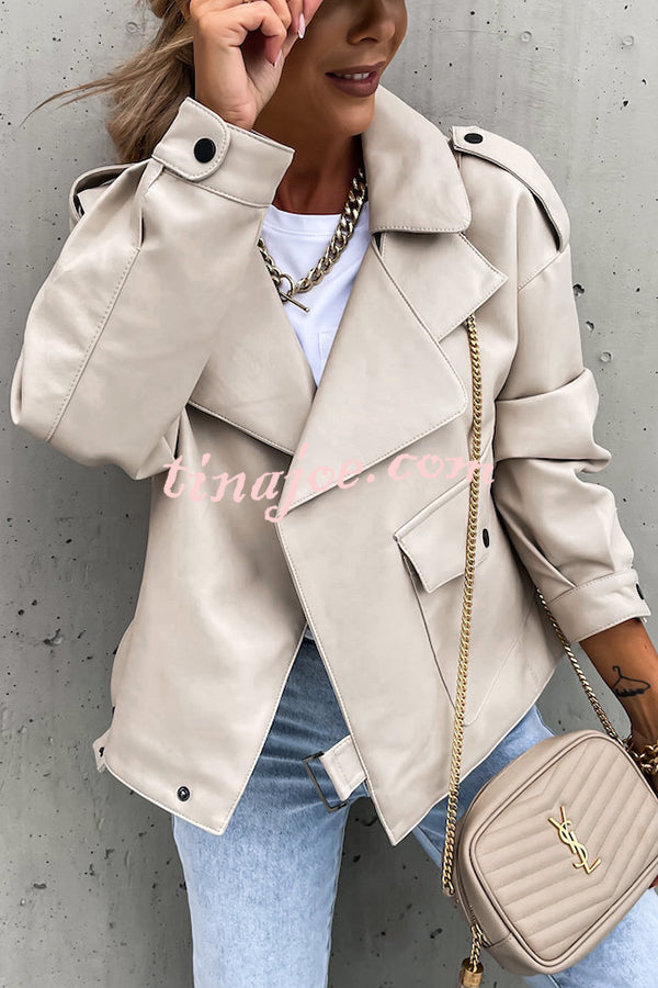 Stylish Leather Lapel Pocket British Style Cropped Jacket