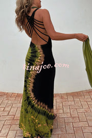 Summer Adventures Tie-dye Print Back Lace-up Stretch Maxi Dress