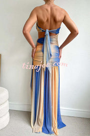 Marine Muse Gradient Mesh Starfish Decoration Hollow Stretch Maxi Dress