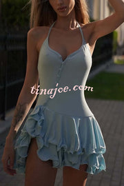 Solid Color Sexy Halter Tie Single Breasted Slim Mini Dress