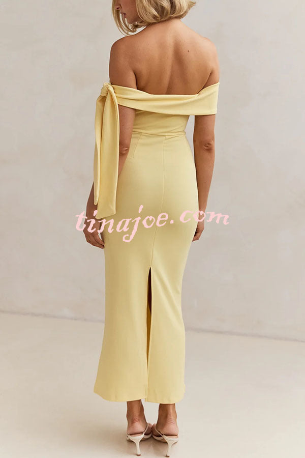 Mina Side Tie-up Strapless Tailored Stretch Maxi Dress