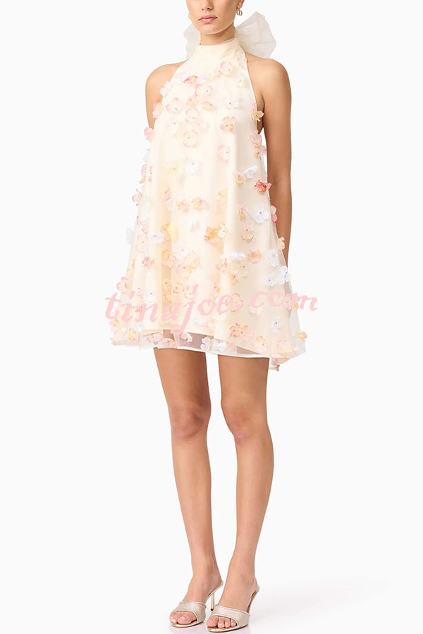 Sweet Floral Embellished Sleeveless Mini Dress