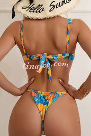 Beach Scenery Print Suspender Bikini