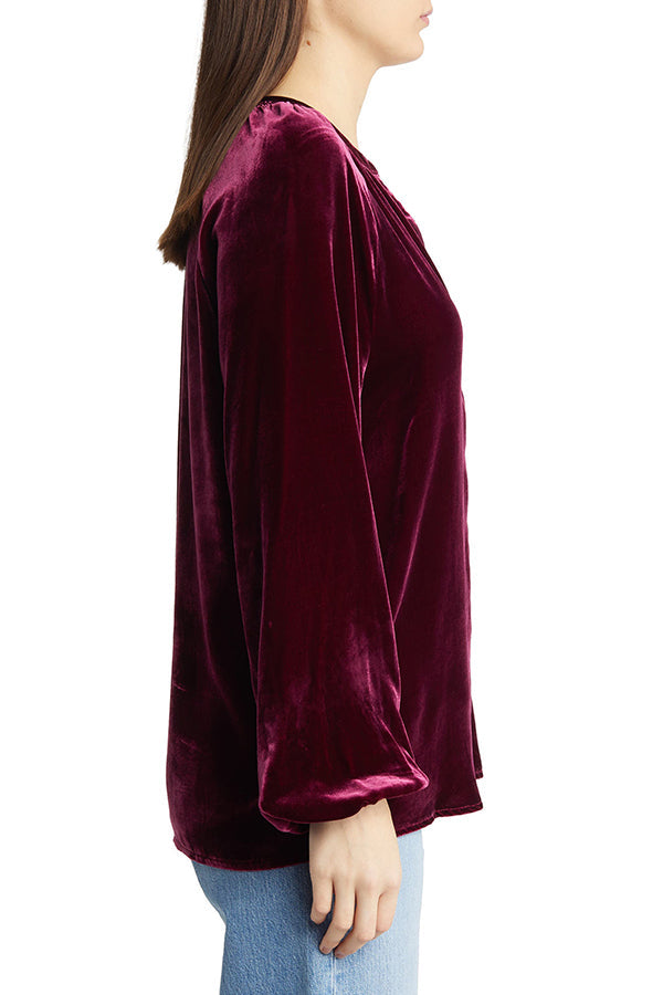 Solid Color Velvet V-neck Long-sleeved Shirt