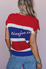 Independence Day Colorway Sleeveless Casual Knitted Sweater