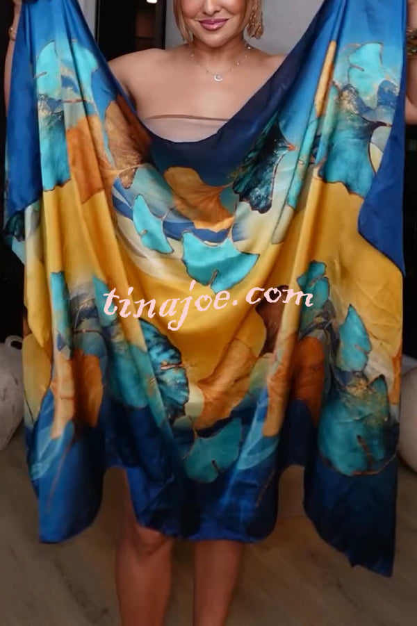 Ginkgo Leaf Printed Mid-Length Multifunctional Silk Scarf