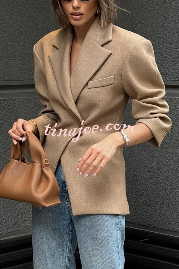 Solid Color Loose Lapel Long Sleeve Button Blazer