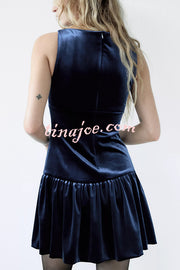 Solid Velvet Bow Embellished Sleeveless Mini Dress