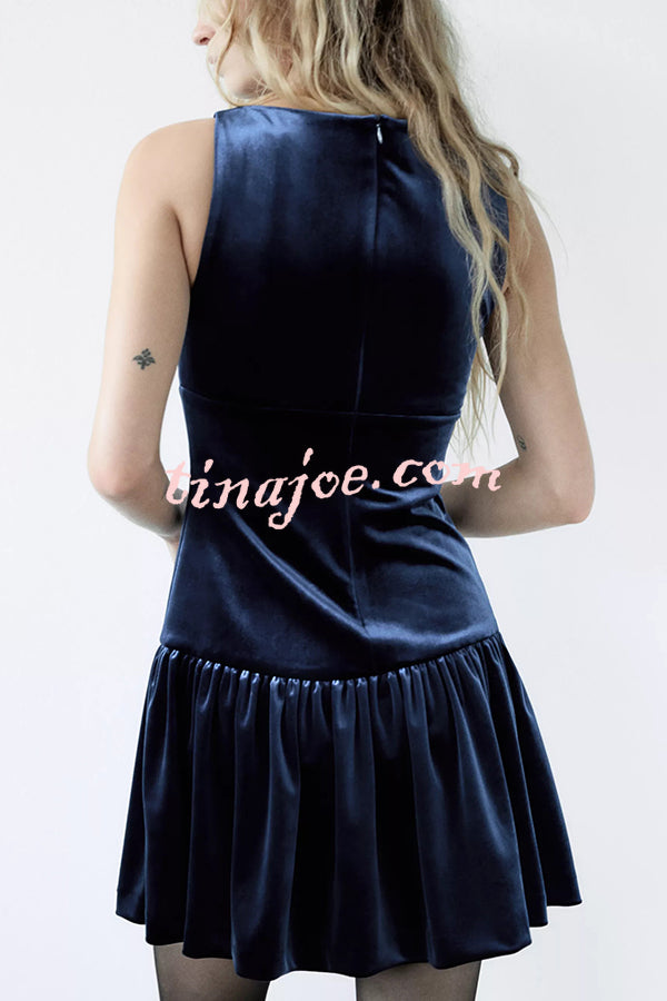 Solid Velvet Bow Embellished Sleeveless Mini Dress