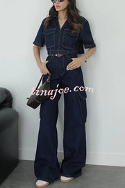 Free Breeze Denim High Rise Pocketed Wide Leg Cargo Jeans