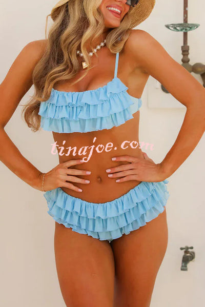 Sweet Summer Mood Tiered Ruffle Design Stretch Bikini Swimsuit