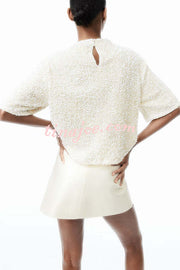 Christmas Party Velvet Sequin Short Sleeve Loose Top