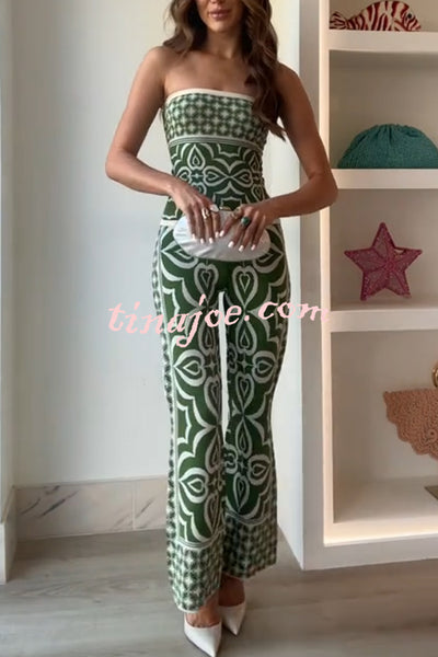 Orla Knit Mosaic Tile Print Bandeau and High Rise Stretch Flared Pants Set