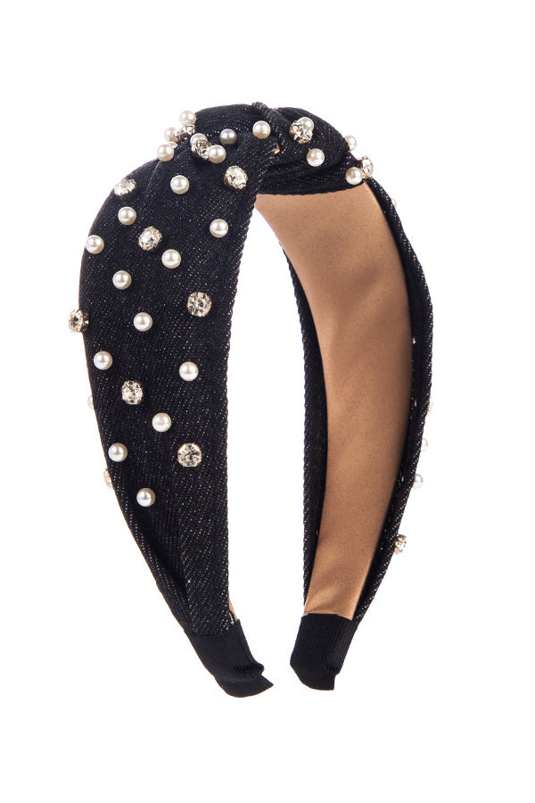 Fashion Pearl Rhinestone Fabric Headband