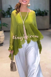 Romantic Journey Chiffon Ruffle Batwing Sleeve Top and Elastic Waist Pocket Loose Pants Set