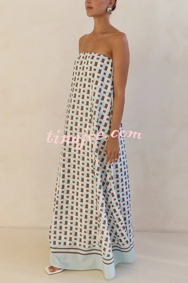 Unique Print Sexy Tube Top Back Zipper Loose Maxi Dress