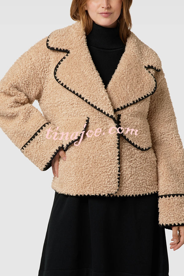 Lamb Wool Casual Lapel Loose Pocket Coat