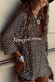 All about Glam Collar Sequin V-neck Half Sleeve Loose Top
