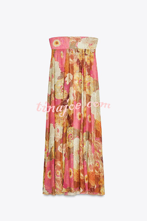 Shelia Ethnic Floral Print Off Shoulder A-line Maxi Dress