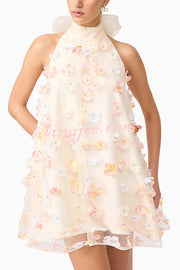 Sweet Floral Embellished Sleeveless Mini Dress