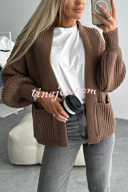 Solid Color V-neck Long-sleeved Casual Knitted Cardigan