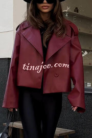 Stylish Lapel Long Sleeve Retro Loose Leather Jacket