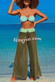 Solid Color Loose Metal Buckle Beach Pants