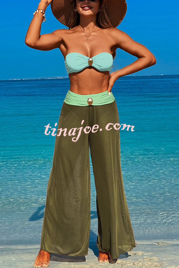 Solid Color Loose Metal Buckle Beach Pants