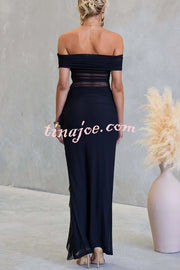 Sexy Mesh Off-shoulder Slim Fit Ruffled Slit Maxi Dress