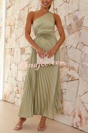 Charming One Shoulder Lace Up Cutout Pleated Maxi Dress