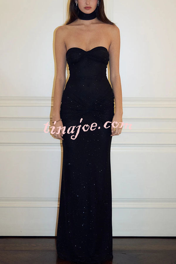 Sexy Slightly Translucent Sequined Off-shoulder Slim Fit Fishtail Maxi Dress