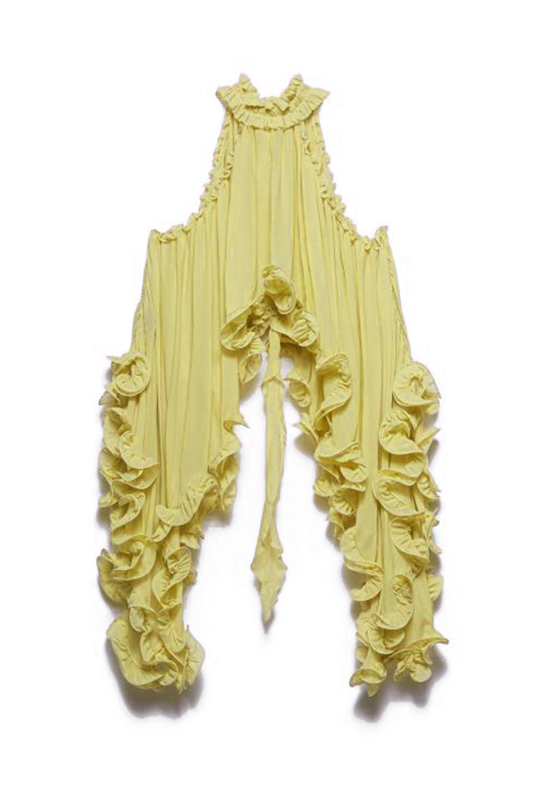 Romantic Drama Chiffon Wavy Ruffles Halter Irregular A-line Top