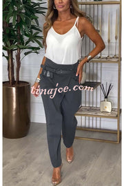 Busy As Usual High Rise Button Waist Pocket Tapered Pants