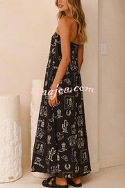 Unique Print Strapless Open Back Full Hem Maxi Dress