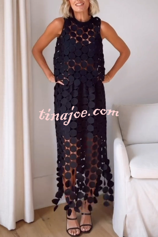 Casie See Through Circle Embroidery Round Neck Sleeveless Tank