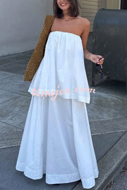 Hali Cotton Blend Elastic Bust Double Layered A-line Maxi Dress