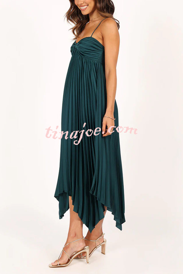 Solid Color Sexy Suspender Pleated Irregular Midi Dress