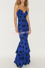 Eliora Mesh Polka Dot Print Gathered Bust Layered Fishtail Hem Maxi Dress